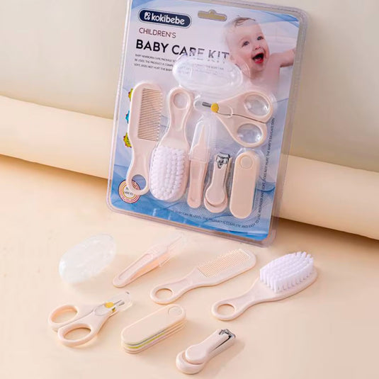 Kit de aseo 7pz color beige para bebé, artículos esenciales para el cuidado, de tamaño compacto ideal para llevarlo a todos lados