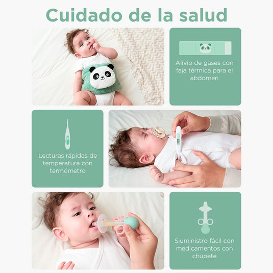Kit Elite esencial para el cuidado suave del bebé, set de 10 piezas color verde menta para la limpieza, cuidado y aseo del recién nacido, con estuche para facilitar su transporte - Momcozy