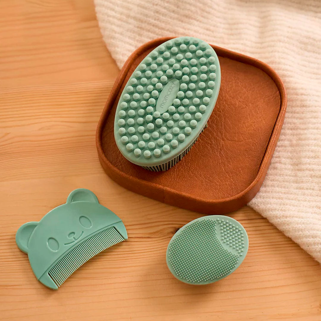Kit Elite esencial para el cuidado suave del bebé, set de 10 piezas color verde menta para la limpieza, cuidado y aseo del recién nacido, con estuche para facilitar su transporte - Momcozy