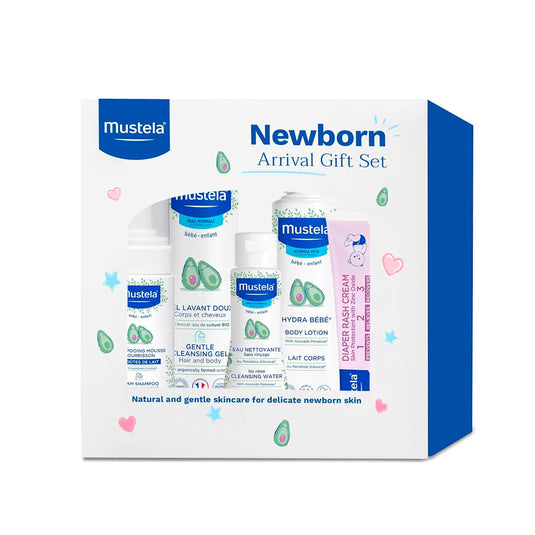 Set de regalo productos esenciales para el aseo recién nacido, hechos especialmente para bebés, cuidado de la piel y baño, kit x5 productos suaves formulados con ingredientes naturales a base de plantas - Mustela