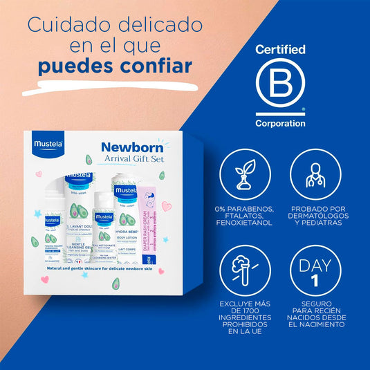Set de regalo productos esenciales para el aseo recién nacido, hechos especialmente para bebés, cuidado de la piel y baño, kit x5 productos suaves formulados con ingredientes naturales a base de plantas - Mustela