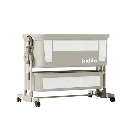 Cuna de colecho multifuncional para bebé con función mecedora, altura ajustable, mosquitero, colchón de espuma con memoria y canasta - Kidilo