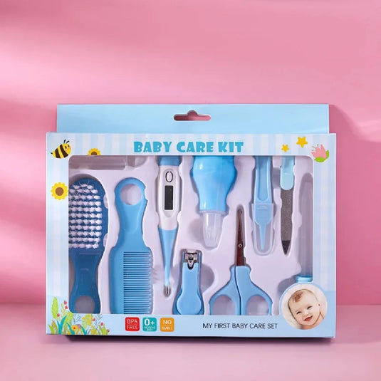 Kit de aseo para bebé recién nacido, set de 10 piezas que incluye termómetro, cortaúñas, tijeras, aspirador nasal, peine, cepillo de cabello, cepillo de dientes y accesorios esenciales para el cuidado del bebé