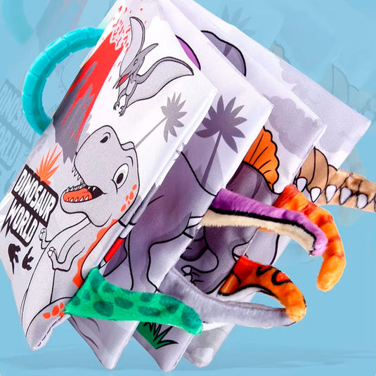 Libro sensorial de tela de alto contraste para bebé, hecho en material suave hipoalergénico, con diseños y colores llamativos, con anillo para colgar