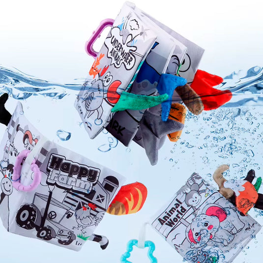 Libro sensorial de tela de alto contraste para bebé, hecho en material suave hipoalergénico, con diseños y colores llamativos, con anillo para colgar