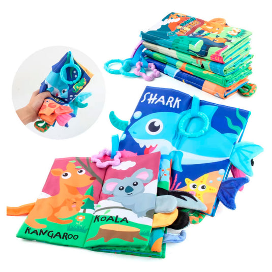 Libro sensorial de tela colorido para bebé, estimulación temprana, hecho en material hipoalergénico suave, colores vibrantes y diferentes texturas