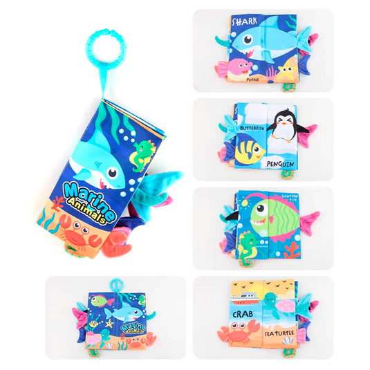 Libro sensorial de tela colorido para bebé, estimulación temprana, hecho en material hipoalergénico suave, colores vibrantes y diferentes texturas