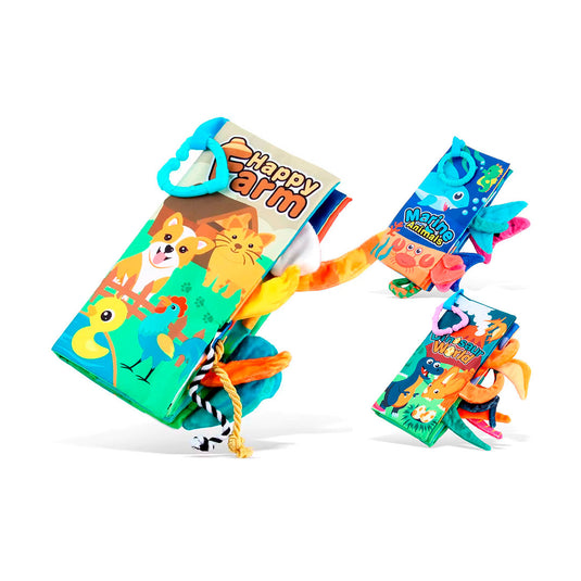 Libro sensorial de tela colorido para bebé, estimulación temprana, hecho en material hipoalergénico suave, colores vibrantes y diferentes texturas