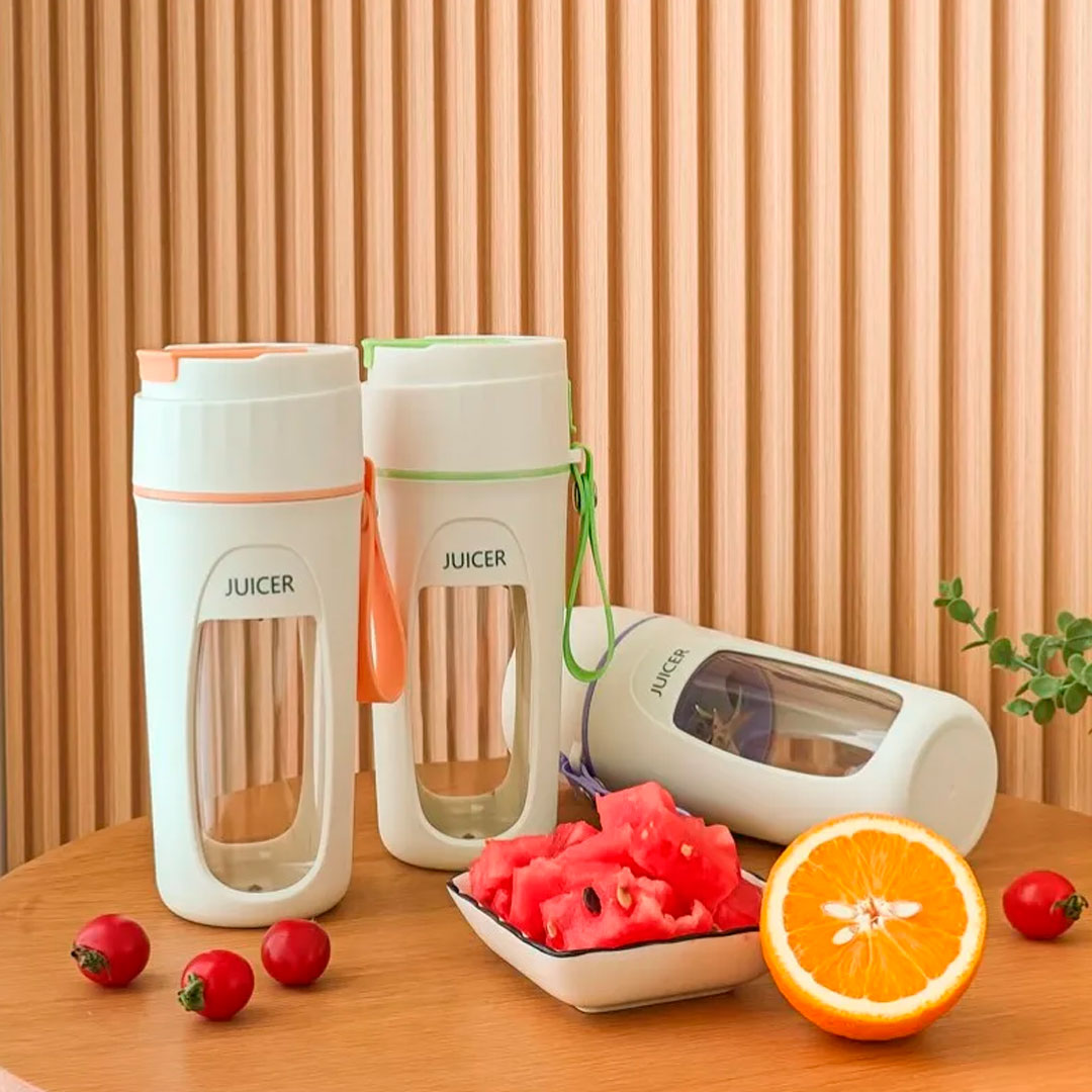 Termo licuadora portátil recargable por USB, capacidad de 340ml, diseño inalámbrico, con agarradera, de tamaño compacto para llevar a todas partes