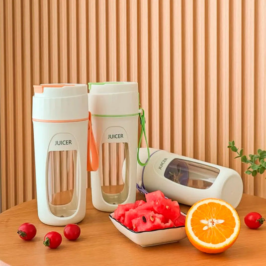 Termo licuadora portátil recargable por USB, capacidad de 340ml, diseño inalámbrico, con agarradera, de tamaño compacto para llevar a todas partes