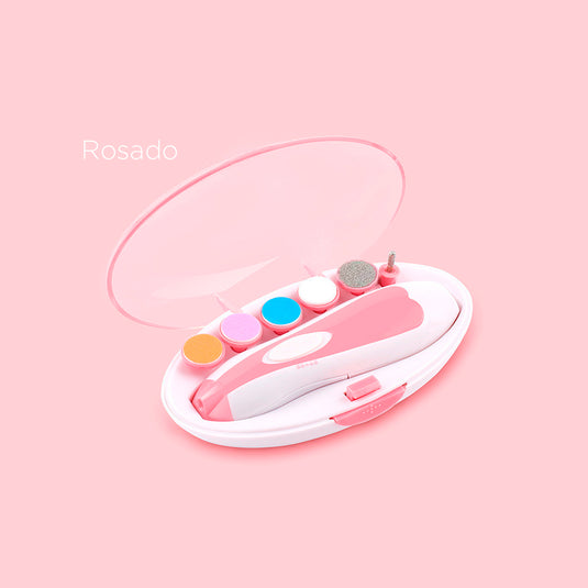 Kit cortaúñas eléctrico para bebés con limas intercambiables y velocidad ajustable Rosado