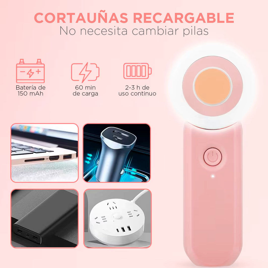 Lima eléctrica recargable con aro de luz, 6 cabezales intercambiables, dos velocidades, suave al tacto con la piel, luz LED incorporada, batería duradera