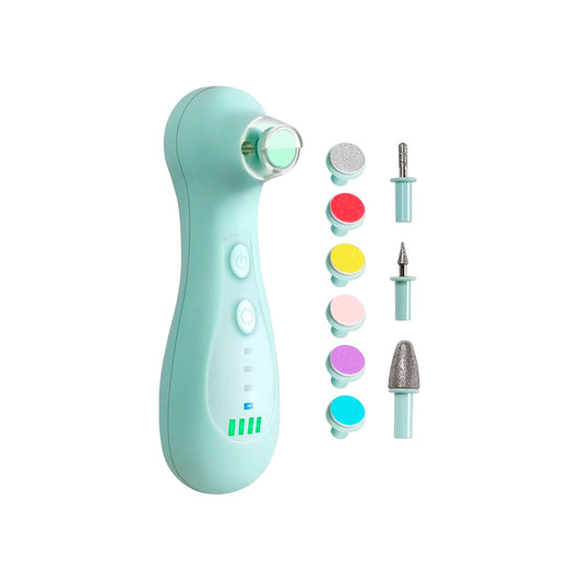 Lima eléctrica recargable con cabezal intercambiable, color verde menta, velocidad ajustable, con luz LED que enciende automáticamente, delicada al tacto con la piel