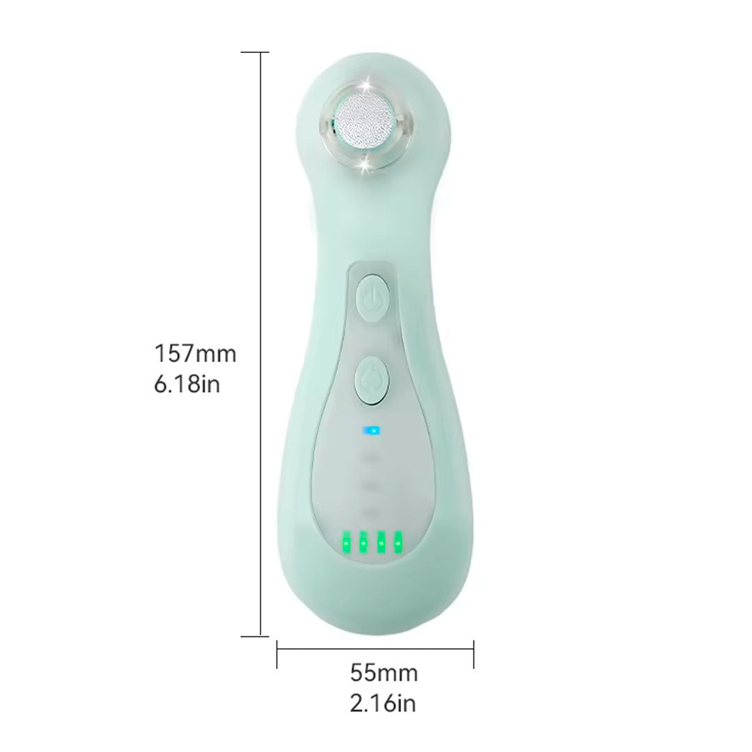 Lima eléctrica recargable con cabezal intercambiable, color verde menta, velocidad ajustable, con luz LED que enciende automáticamente, delicada al tacto con la piel