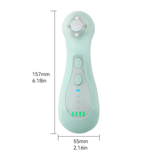 Lima eléctrica recargable con cabezal intercambiable, color verde menta, velocidad ajustable, con luz LED que enciende automáticamente, delicada al tacto con la piel