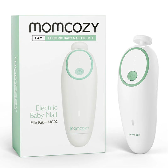 Lima eléctrica de uñas para bebé color verde menta, cortaúñas delicado y de bajo sonido con luz nocturna, con repuestos de cabezal, larga duración de la batería - Momcozy