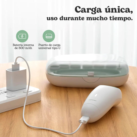 Lima eléctrica de uñas para bebé color verde menta, cortaúñas delicado y de bajo sonido con luz nocturna, con repuestos de cabezal, larga duración de la batería - Momcozy