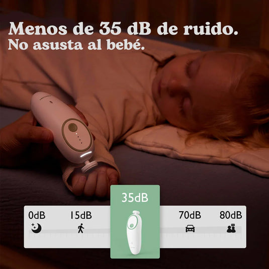 Lima eléctrica de uñas para bebé color verde menta, cortaúñas delicado y de bajo sonido con luz nocturna, con repuestos de cabezal, larga duración de la batería - Momcozy