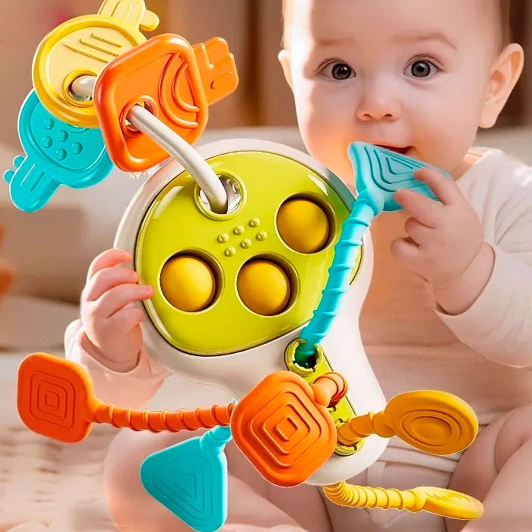 Llave educatica multifuncional para bebé, diseño y colores llamativos, juegos de cuerda, giros y sonidos que incentivan la exploración del juguete en tu bebé