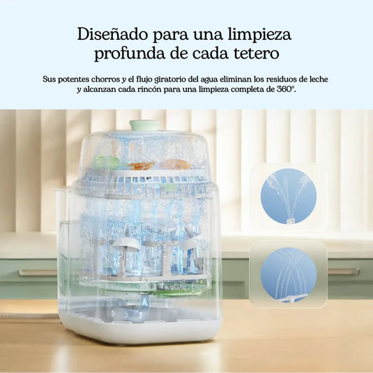 Lavador y esterilizador eléctrico de teteros 4 en 1 KleanPal Pro, lava, esteriliza, seca y almacena en un solo ciclo automático, con 9 modos de lavado y almacenamiento estéril por 72 horas - Momcozy