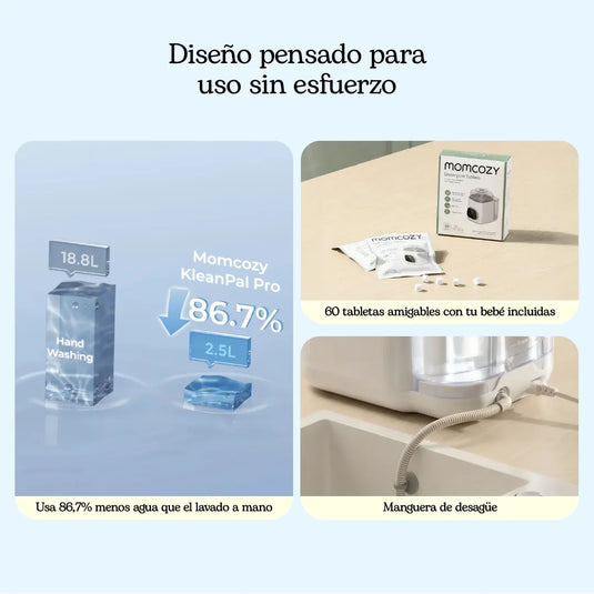 Lavador y esterilizador eléctrico de teteros 4 en 1 KleanPal Pro, lava, esteriliza, seca y almacena en un solo ciclo automático, con 9 modos de lavado y almacenamiento estéril por 72 horas - Momcozy