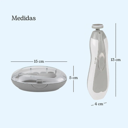 Kit cortaúñas eléctrico gris, lima eléctrica para bebés con cabezales intercambiables y velocidad ajustable, Kit cortaúñas eléctrico, lima eléctrica para bebés con cabezales intercambiables y velocidad ajustable