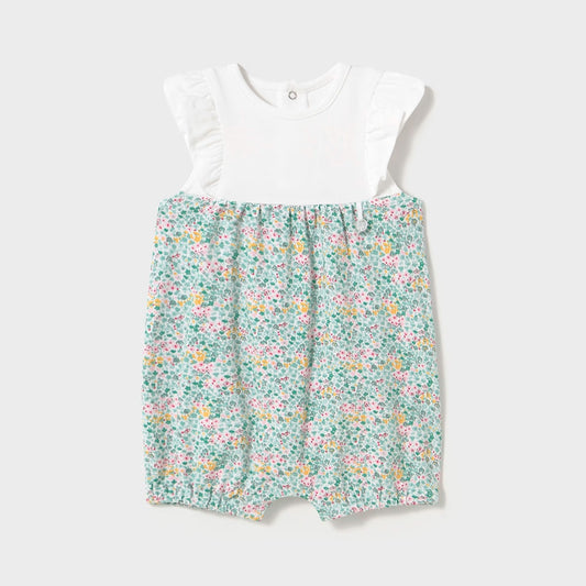 Mameluco con manga bolero estampado de florecitas, cierre por botones en las piernas, diseño estampado adorable y colorido, hecho en tela ligera y transpirable - Mayoral
