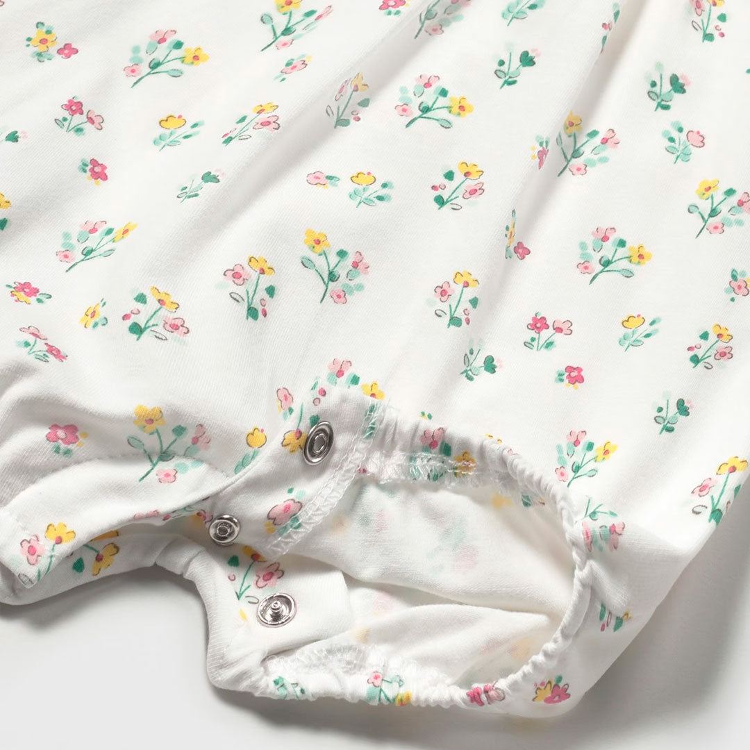 Mameluco con manga bolero estampado de florecitas, cierre por botones en las piernas, diseño estampado adorable y colorido, hecho en tela ligera y transpirable - Mayoral