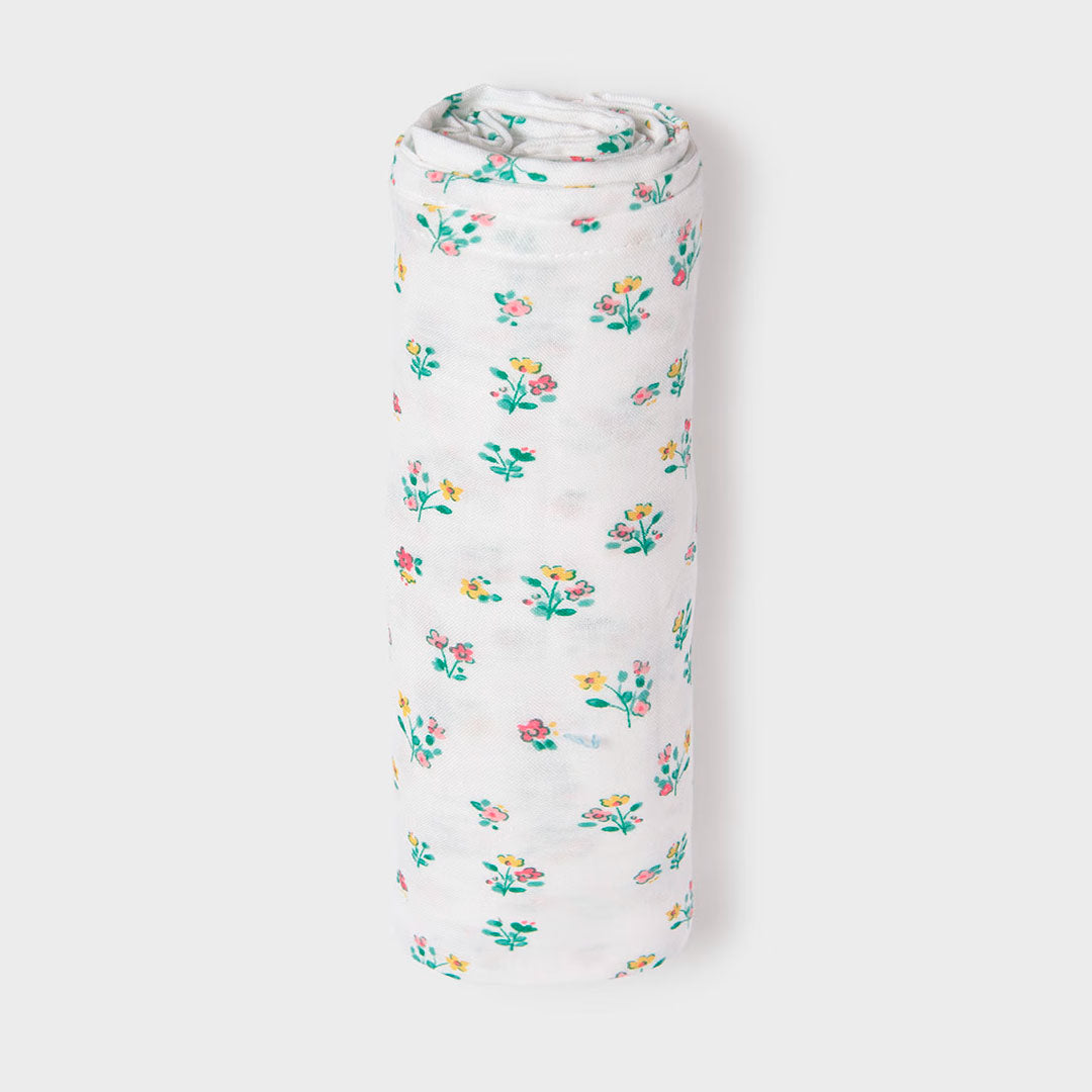 Sábana muselina en tela delicada para bebé, gasa grande con estampado de flores, hecha en material hipoalergénico - Mayoral