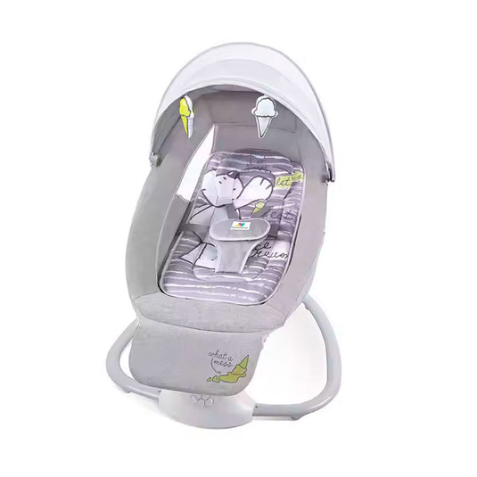 Silla mecedora eléctrica con diseños estampados, espaldar ajustable y temporizador, incluye mosquitero y móviles, con melodías pregrabadas - Mastela