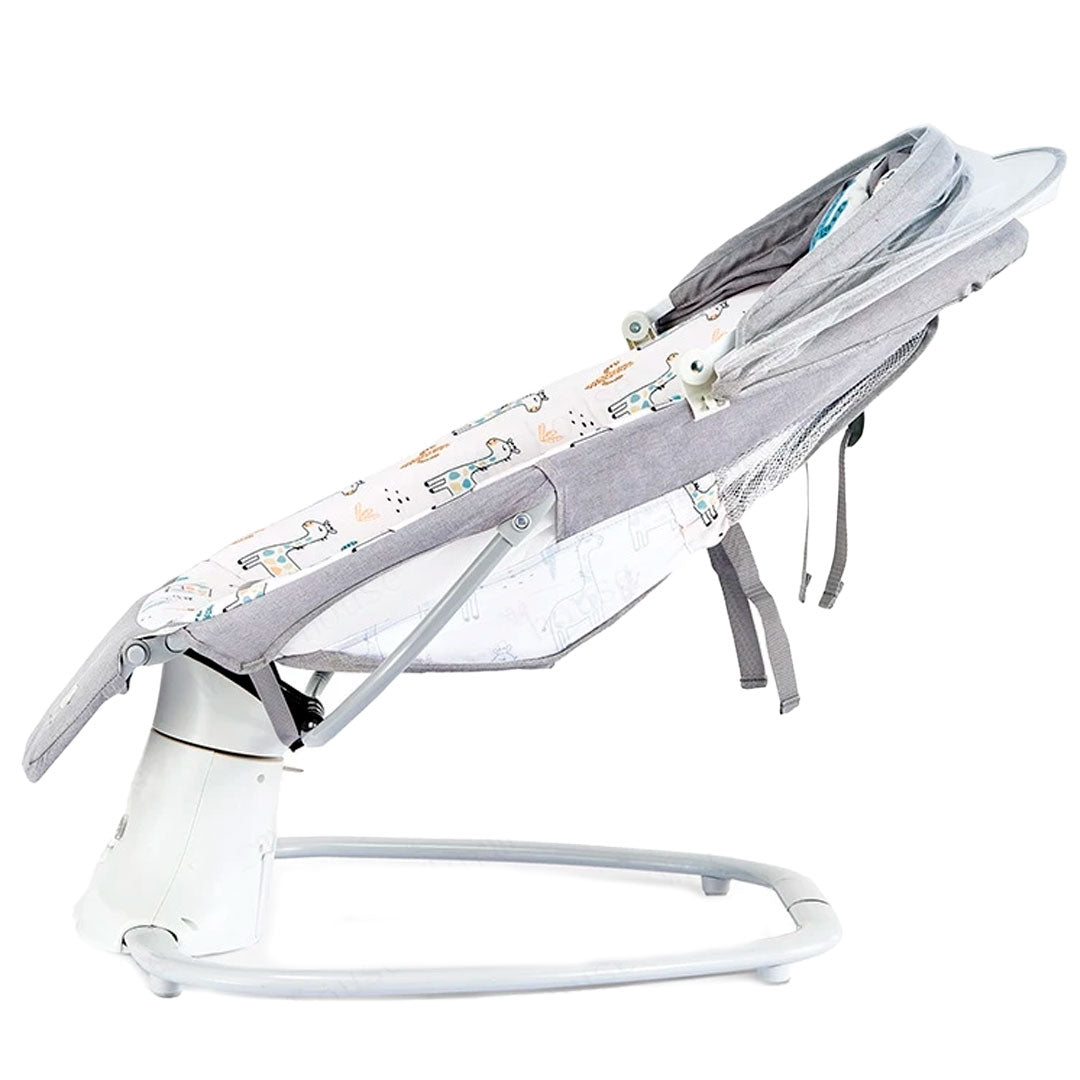 Silla mecedora eléctrica con diseños estampados, espaldar ajustable y temporizador, incluye mosquitero y móviles, con melodías pregrabadas - Mastela