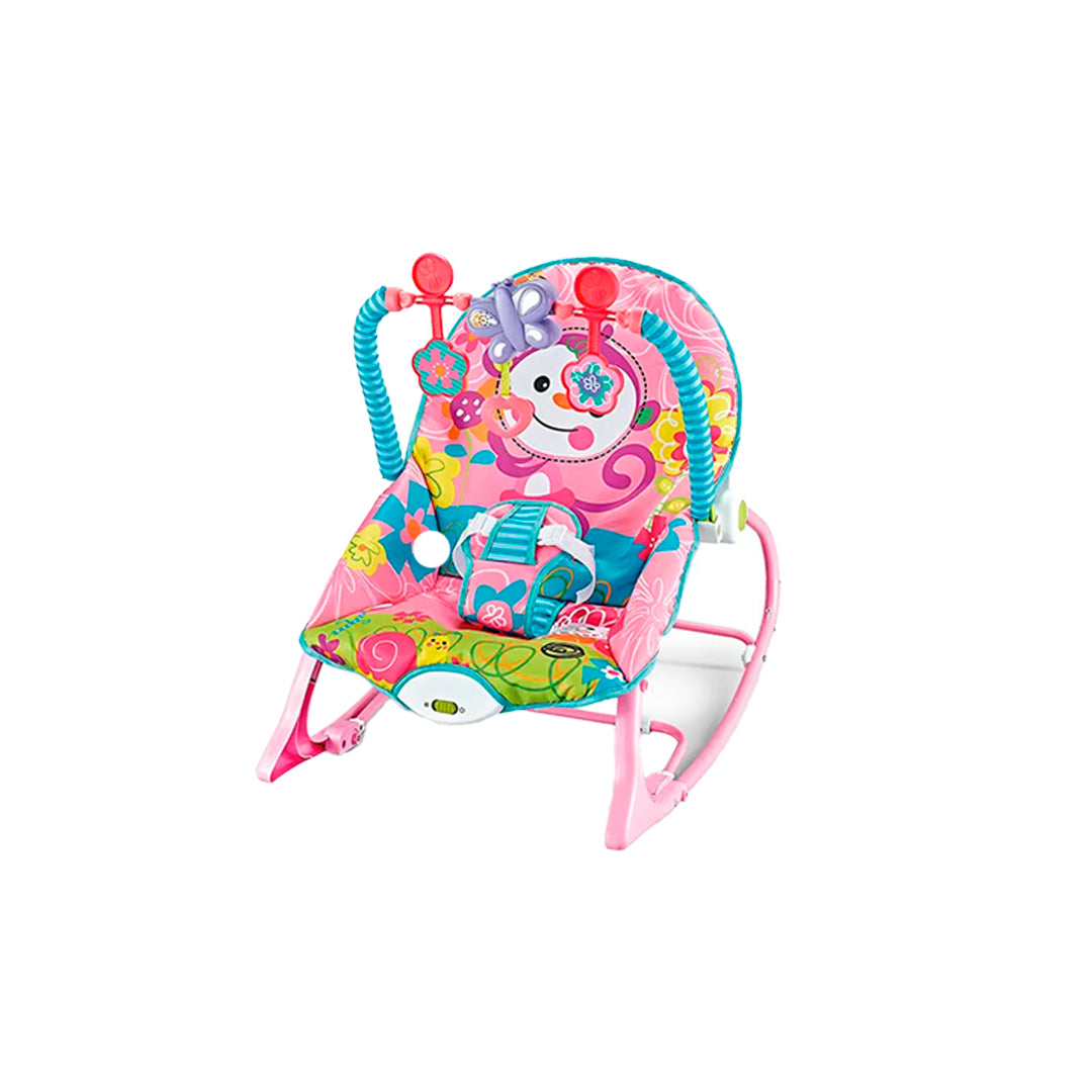 Silla mecedora color rosa, con sonido, vibración y mosquitero- Hu-Baby Mono