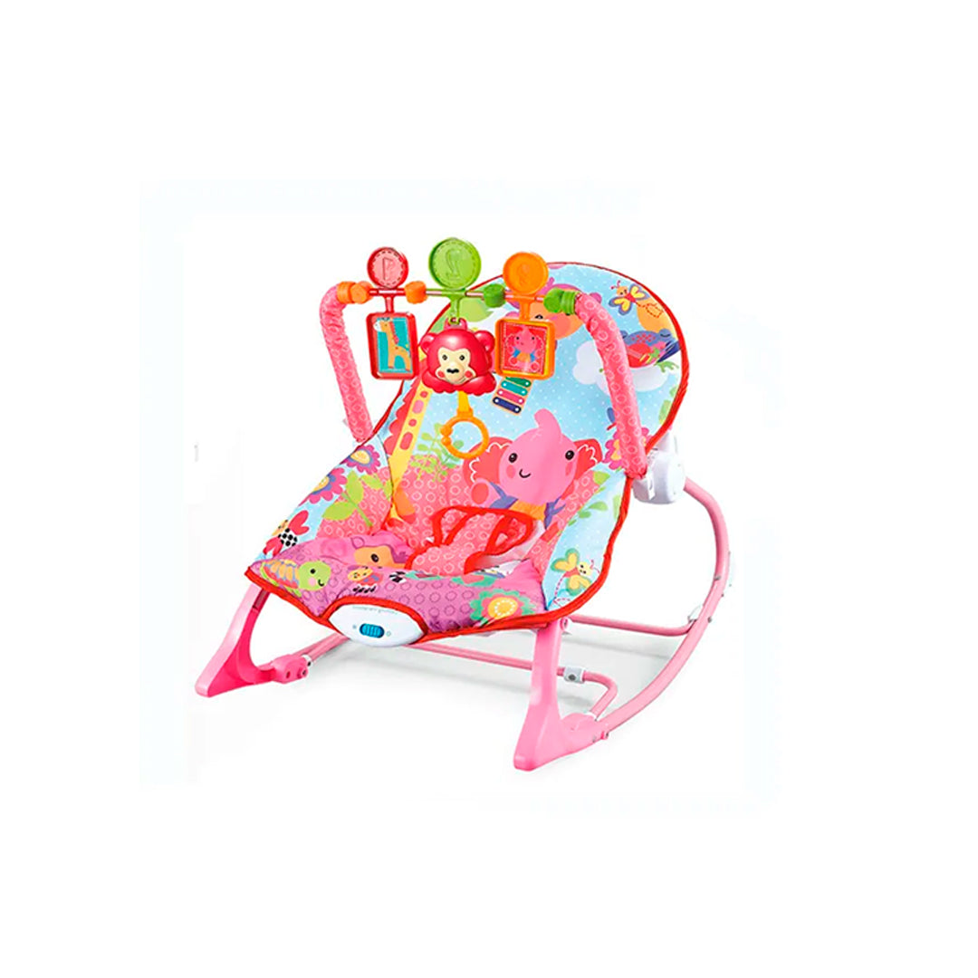 Silla mecedora color rosa, con sonido, vibración y mosquitero- Hu-Baby Elefante