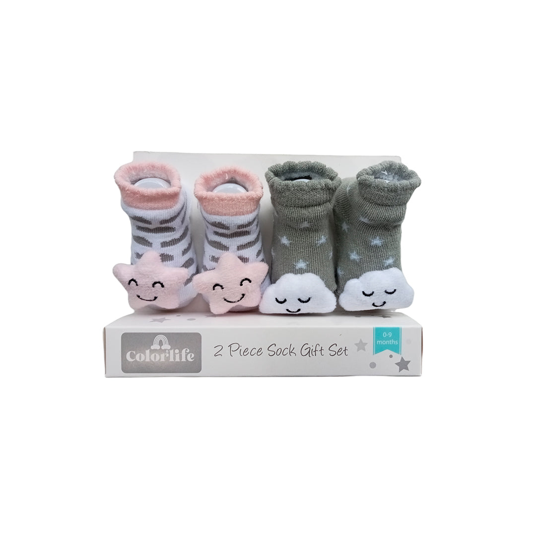 Set x2 pares de medias con sonajero de cascabel para bebé, de tela suave - Color&Life