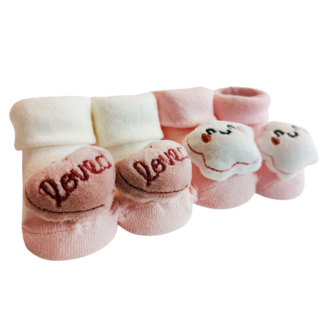 Paquete de 2 pares de medias con pompones, hechas en algodón hipoalergénico, diseños coloridos, con pompón decorativo - Favour