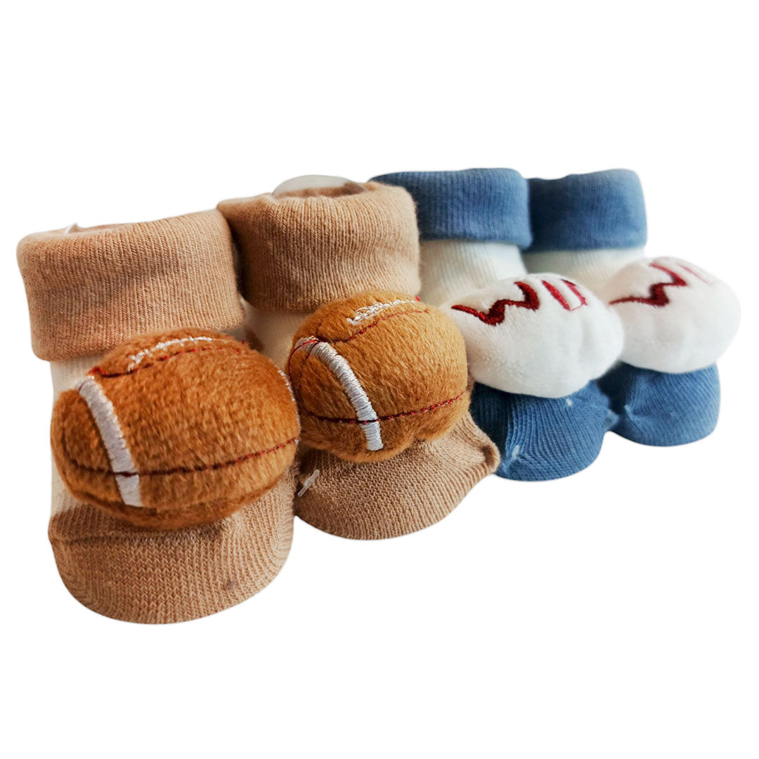 Paquete de 2 pares de medias con pompones, hechas en algodón hipoalergénico, diseños coloridos, con pompón decorativo - Favour