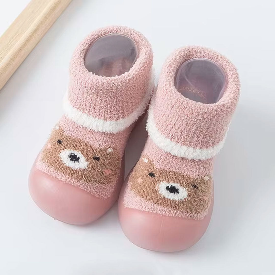 Medias tejidas de osito con suela antideslizante para bebé, zapatitos para primeros pasos, hechas en material cálido e hipoalergénico, con diseño elástico fácil de poner - Color & Life