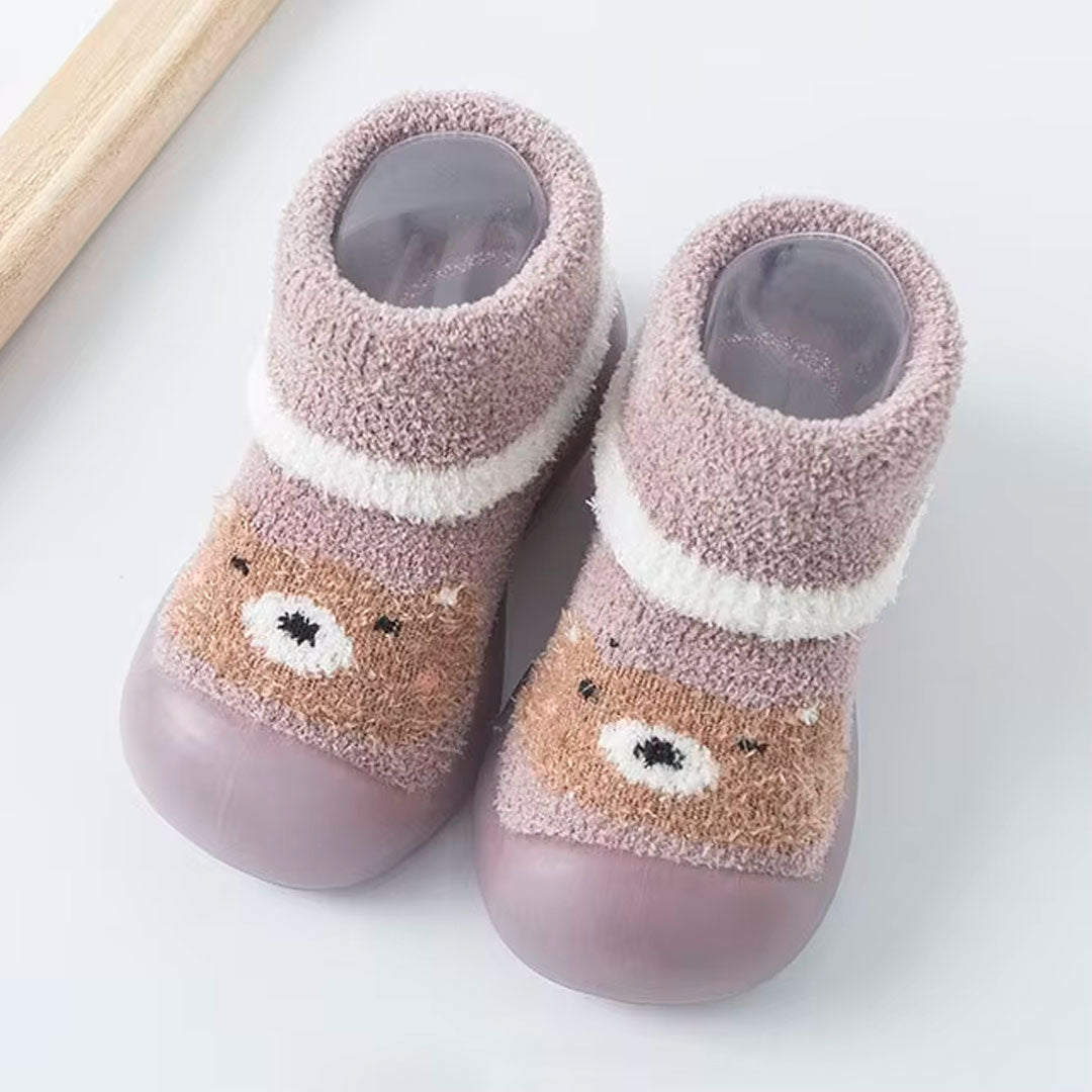 Medias tejidas de osito con suela antideslizante para bebé, zapatitos para primeros pasos, hechas en material cálido e hipoalergénico, con diseño elástico fácil de poner - Color & Life