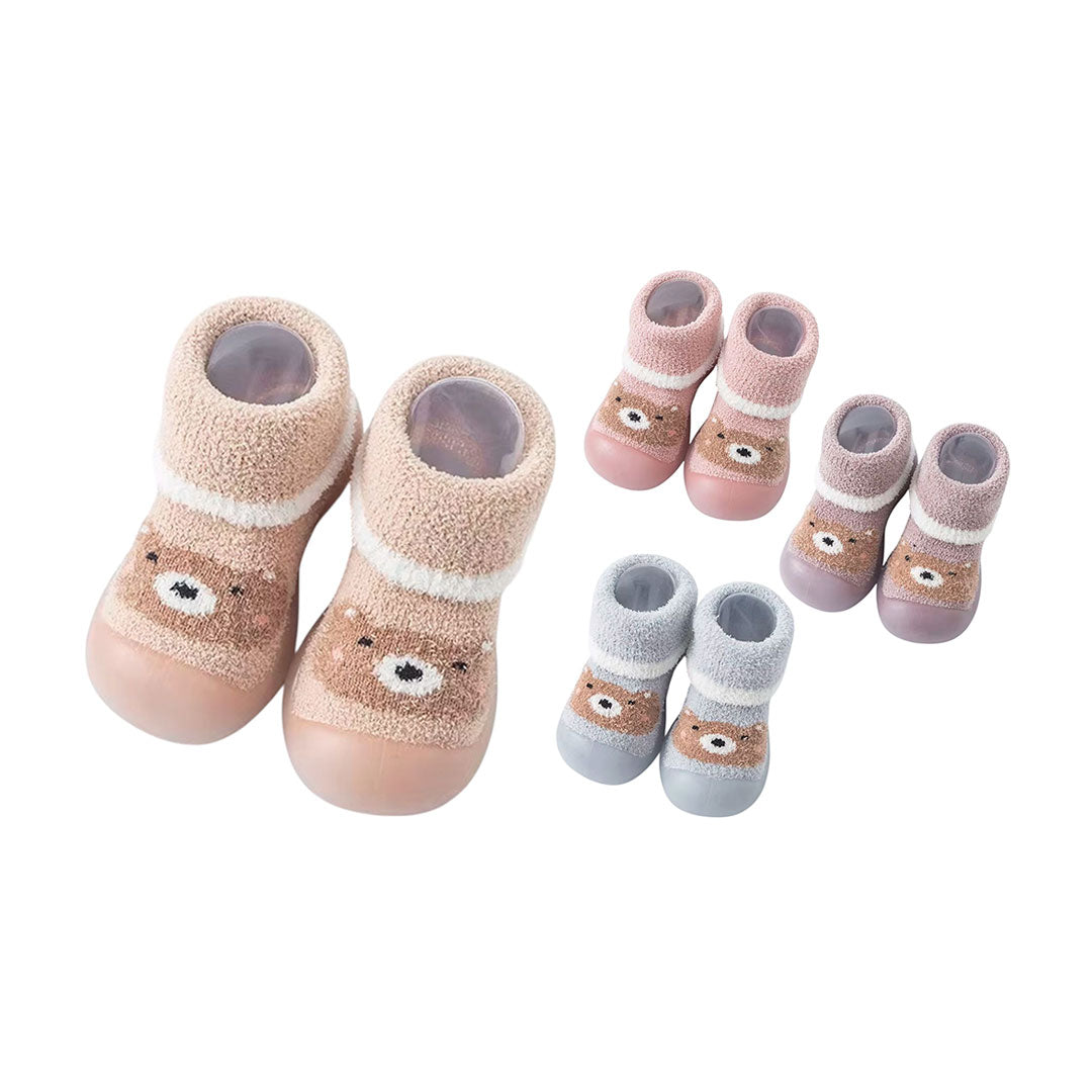 Medias tejidas de osito con suela antideslizante para bebé, zapatitos para primeros pasos, hechas en material cálido e hipoalergénico, con diseño elástico fácil de poner - Color & Life