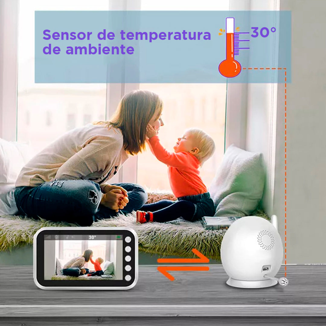 Monitor de 360° para bebé, con pantalla LCD HD de 4,3 Pulgadas, audio bidireccional, monitoreo de temperatura interior y melodías de cuna