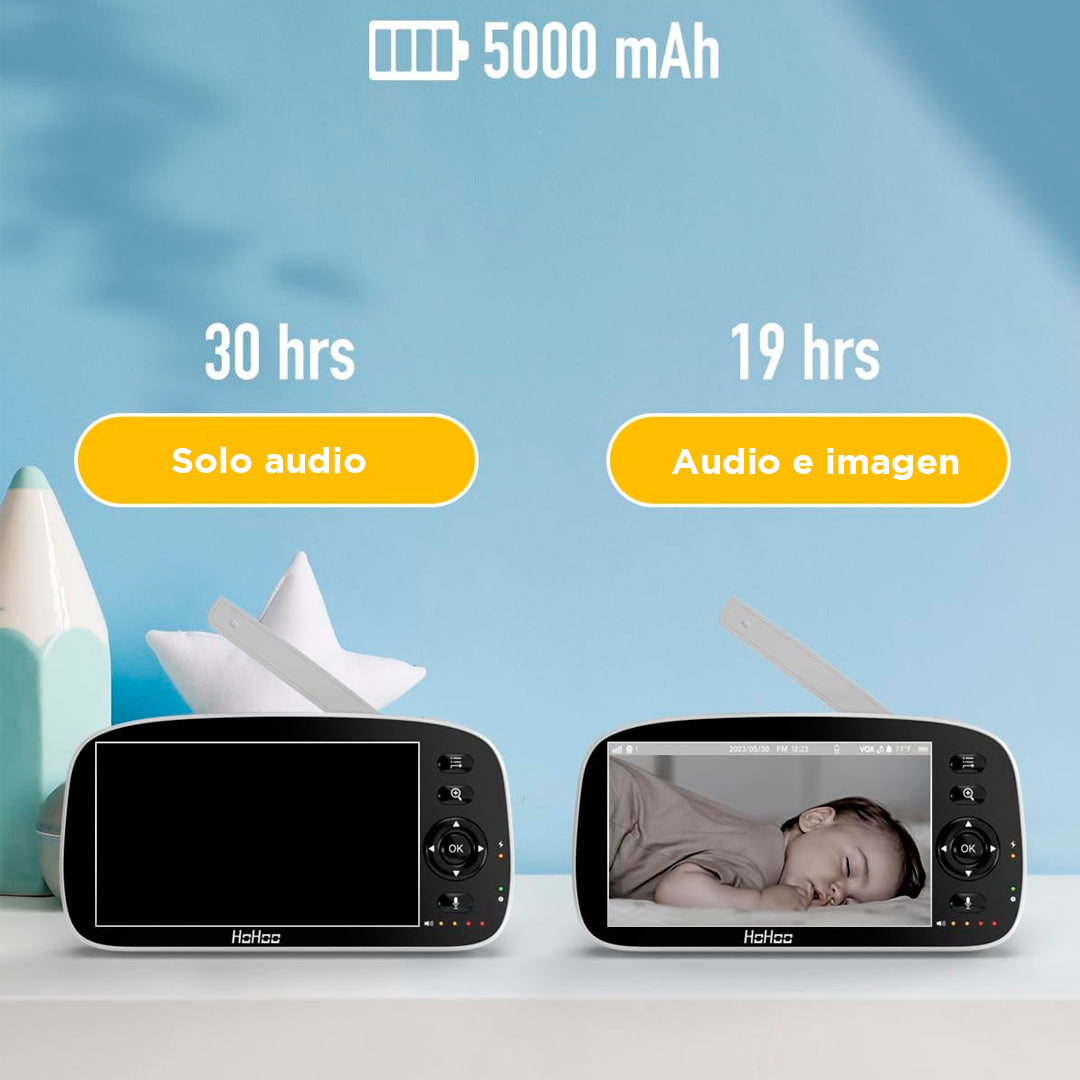 Monitor de bebé, pantalla dividida HD 720P de 5 pulgadas, monitor de bebé de 30 horas de duración de la batería con cámara y audio, audio bidireccional, zoom, visión nocturna, canciones de cuna, alcance de 280 metros