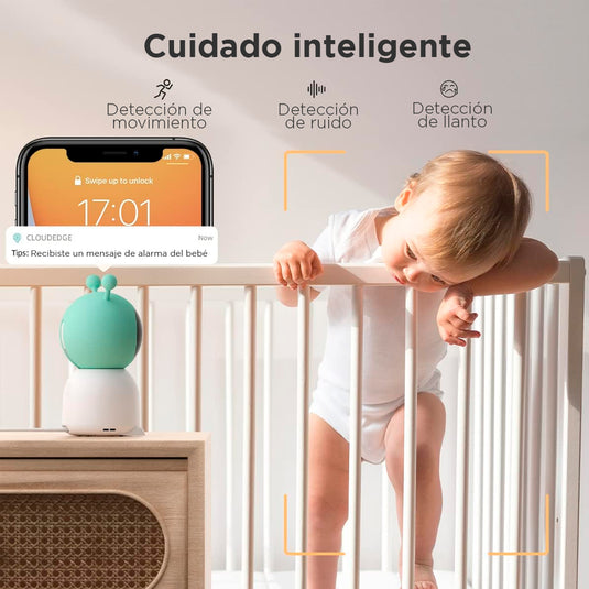 Cámara con monitor y vinculación a smartphone, WiFi 2K a través de pantalla y control desde aplicación, sensor de temperatura, visión nocturna, audio bidireccional - BOIFUN