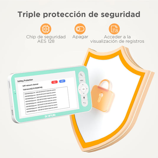 Cámara con monitor y vinculación a smartphone, WiFi 2K a través de pantalla y control desde aplicación, sensor de temperatura, visión nocturna, audio bidireccional - BOIFUN