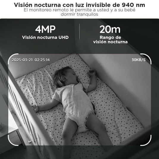 Monitor de 5.5" con cámara y conexión al celular por Wifi, ayuda de IA incorporada, luz nocturna incorporada, cámara con rotación 360°, visión nocturna y ajuste de zoom x4, detección de movimiento o sonido fuerte - BOIFUN