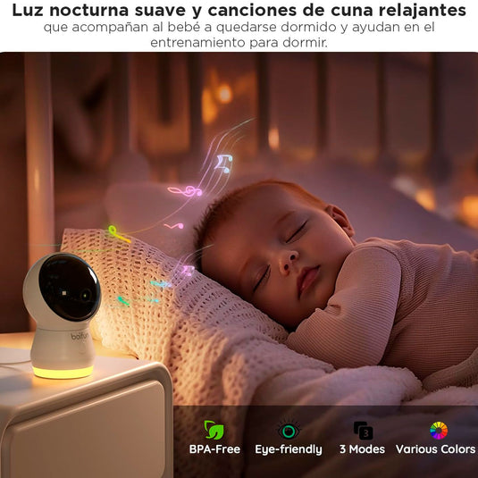 Monitor de 5.5" con cámara y conexión al celular por Wifi, ayuda de IA incorporada, luz nocturna incorporada, cámara con rotación 360°, visión nocturna y ajuste de zoom x4, detección de movimiento o sonido fuerte - BOIFUN