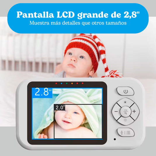Monitor de 2,8" con cámara para bebés, monitor con zoom digital 4X, modo VOX con audio bidireccional, melodías de cuna, modo ECO para ahorro de energía con funcionamiento solo por voz y función de visión nocturna