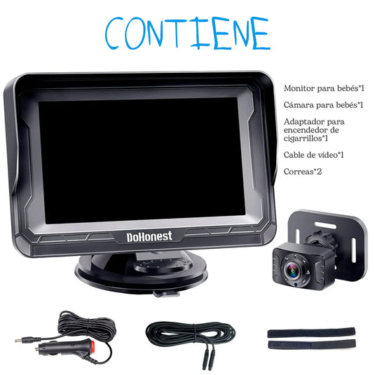 Monitor de 4.3" HD 1080P con cámara para carro, con ángulo de visión ajustable de 150°, fácil de instalar en el carro, de configuración intuitiva de brillo, contraste y saturación