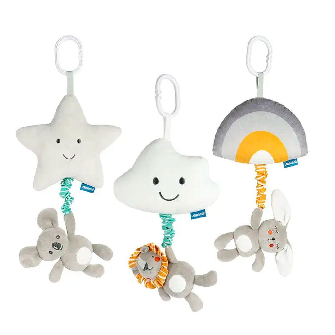 Móvil colgante con caja de música para bebé, móvil cuna de cuerda, con adorable diseño de peluche, sonajero con pitido al apretar, ideal para coche, carro o la cuna