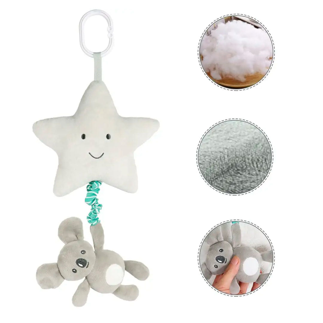 Móvil colgante con caja de música para bebé, móvil cuna de cuerda, con adorable diseño de peluche, sonajero con pitido al apretar, ideal para coche, carro o la cuna
