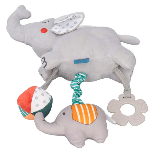 Móvil musical de cuerda con diseño de peluche, sonajero para cuna, coche o gimnasio, con rascaencias en silicona suave, caja de melodías a cuerda